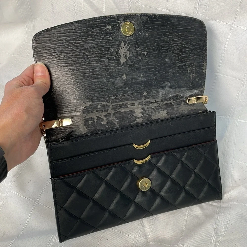 Givenchy Black Quilted Leather Flat Clutch Flap Bag on Chain Small Night Out